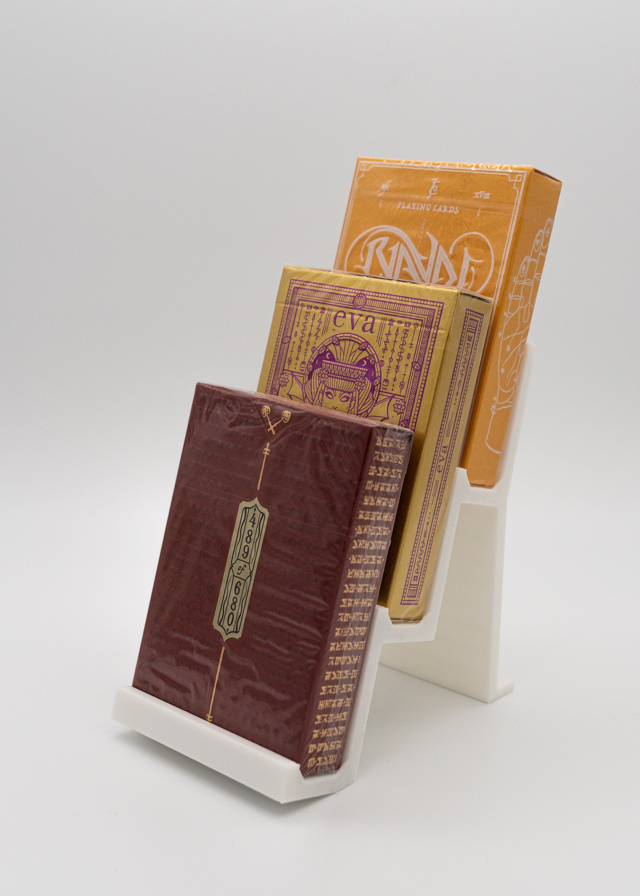 Card deck display stand step shelf