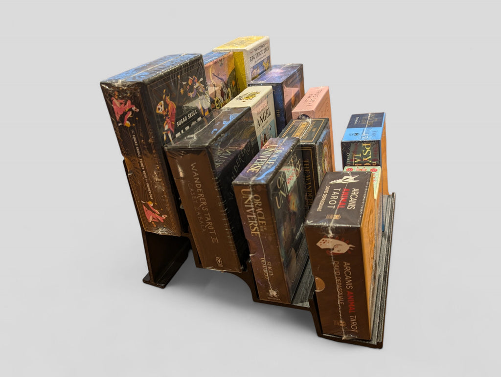 Tarot and Oracle Card Display Stand | Tiered Step Shelf Organizer for Thick Indie Decks & Boxed Sets | Altar Storage Rack