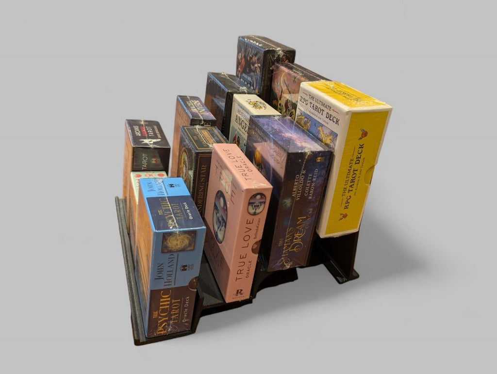 Tarot and Oracle Card Display Stand | Tiered Step Shelf Organizer for Thick Indie Decks & Boxed Sets | Altar Storage Rack